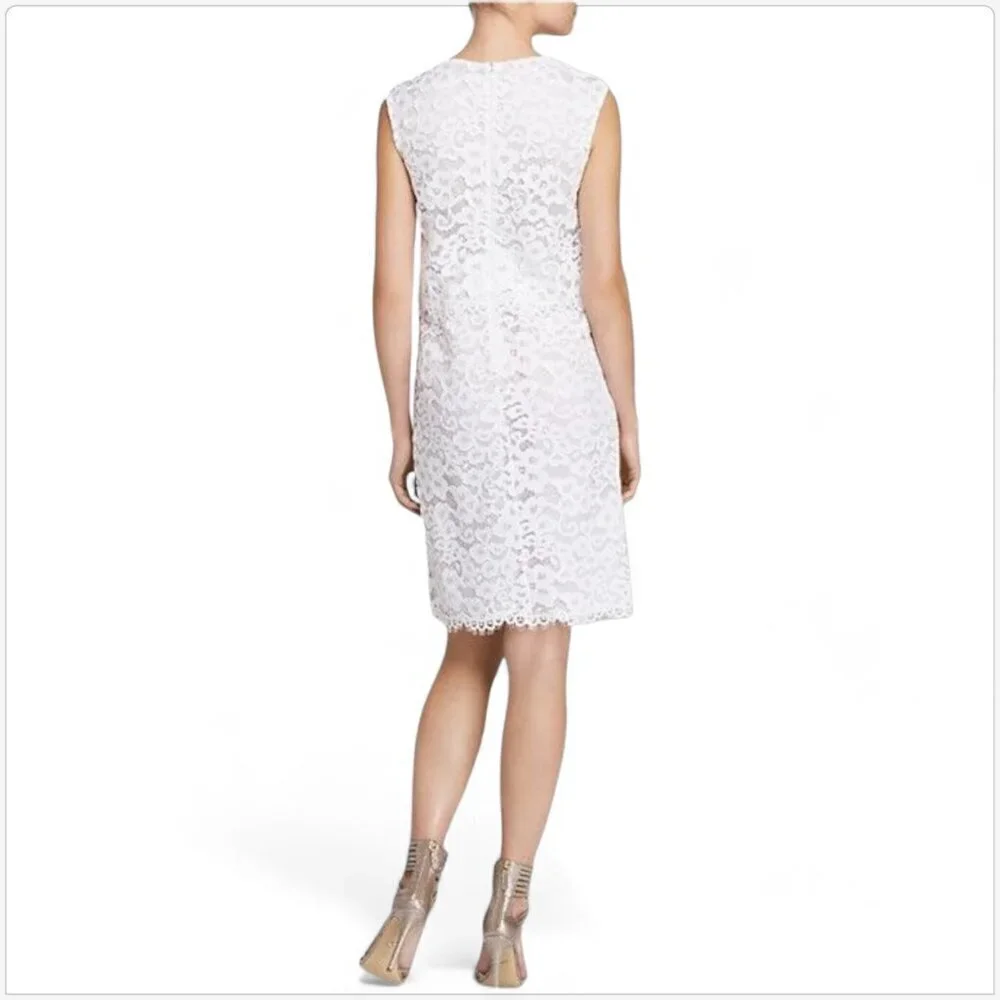 Shoshanna Lola White Lace Sleeveless Layered Waist Sheath Dress New NWT Size 8 - Picture 3 of 8